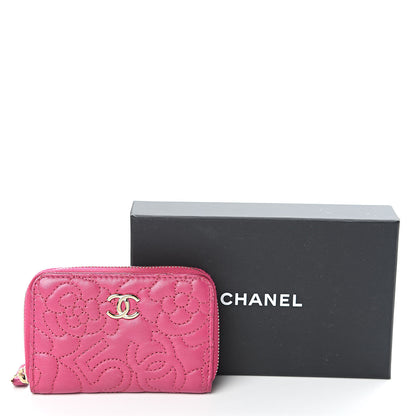 Chanel Lambskin Camellia Embossed Zip Coin Purse Fuchsia 10 of 10
