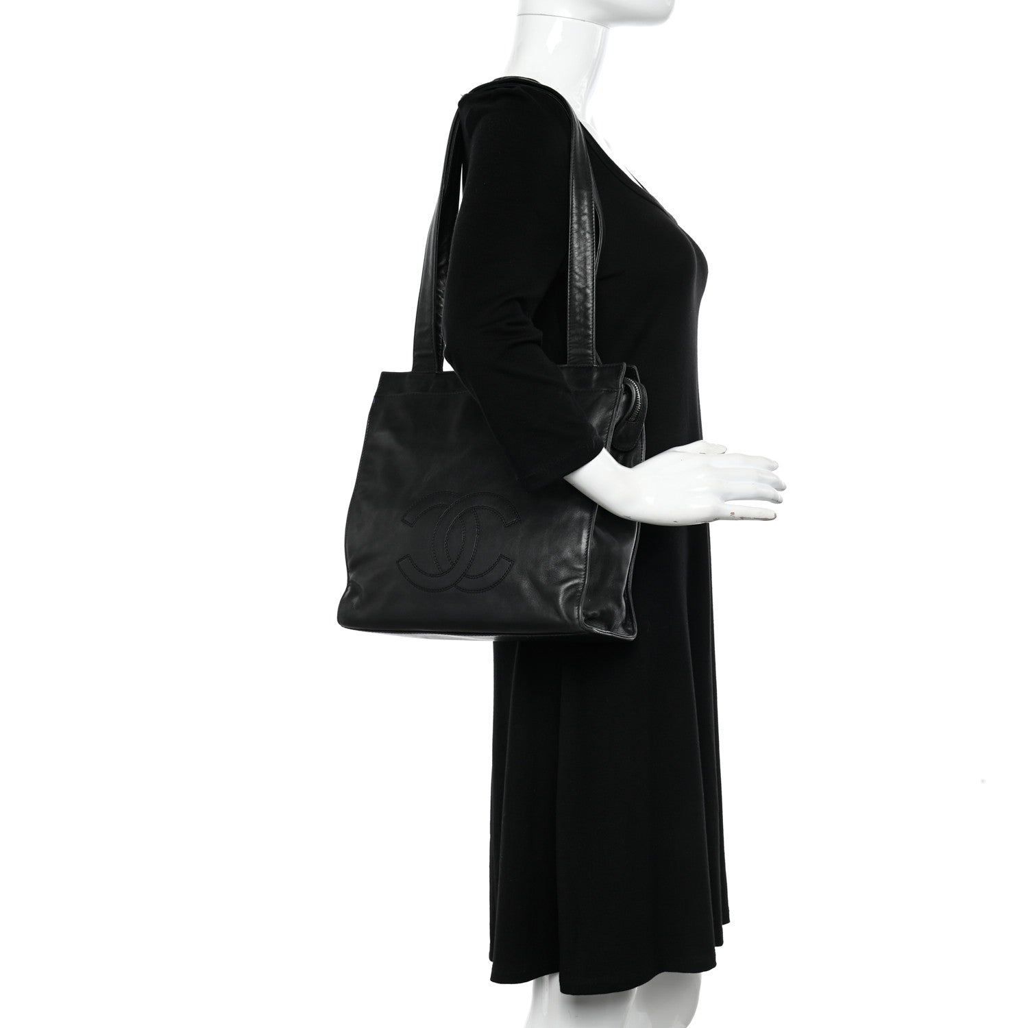 Chanel Lambskin CC Stitched Logo Tote Black 2 of 12