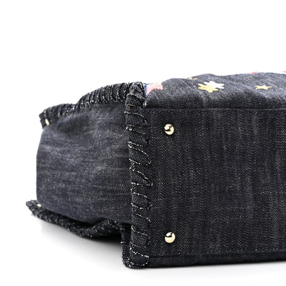 Chanel Denim Embroidered Night Flight Tote Blue 10 of 11