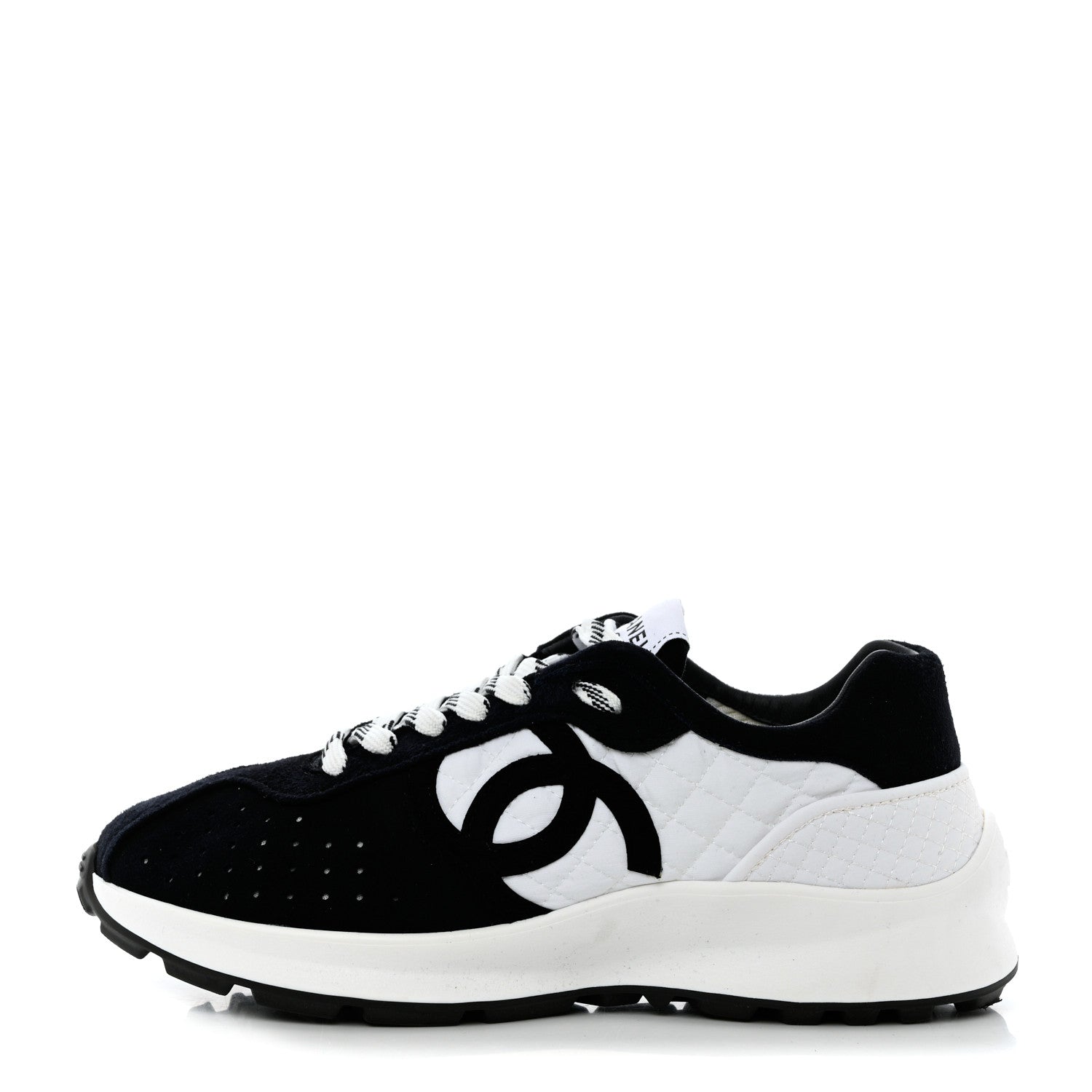 Chanel Suede Perforated Womens CC Sneakers 38.5 Navy White 1 of 10