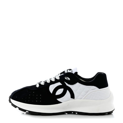 Chanel Suede Perforated Womens CC Sneakers 38.5 Navy White 1 of 10