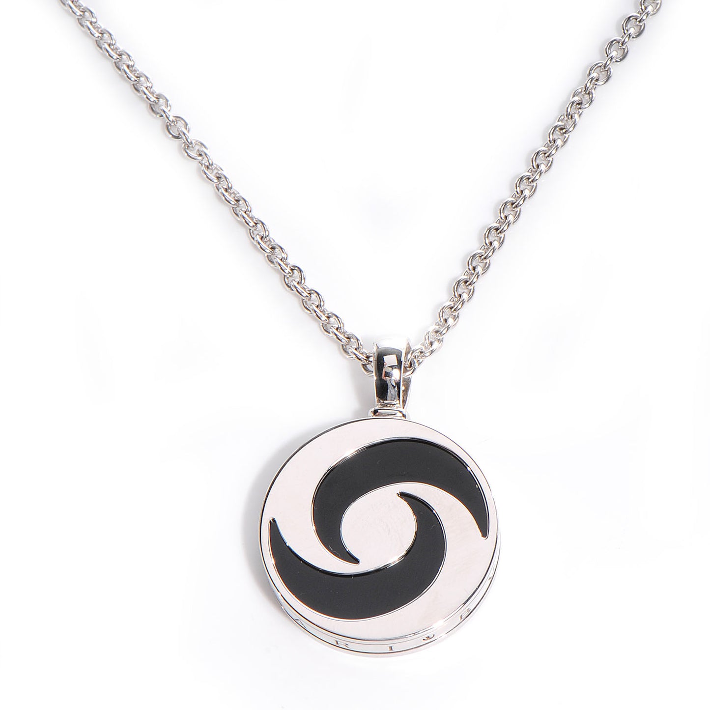 BVLGARI Stainless Steel 18K White Gold Black Onyx Optical Illusion Pendant Necklace