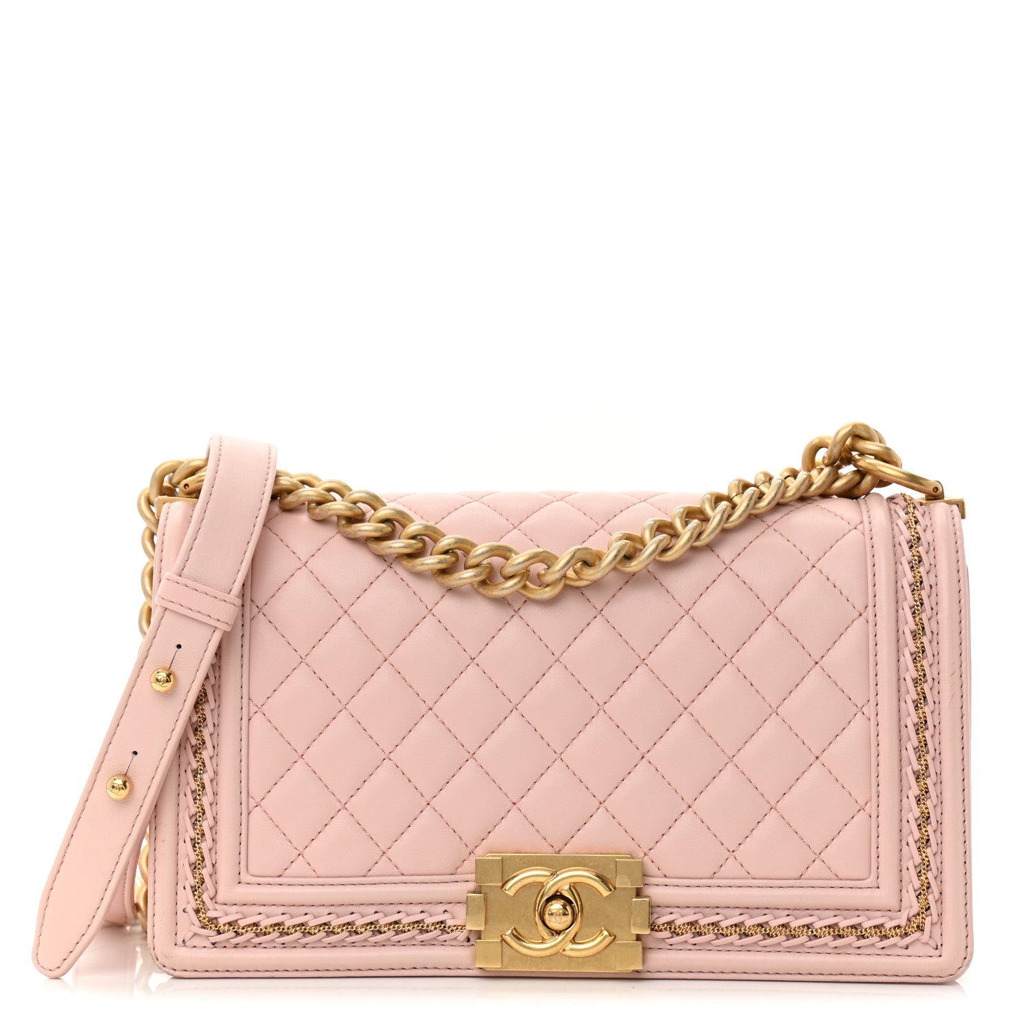 Chanel Lambskin Quilted Medium Chain Detail Boy Flap Light Pink 1 of 11