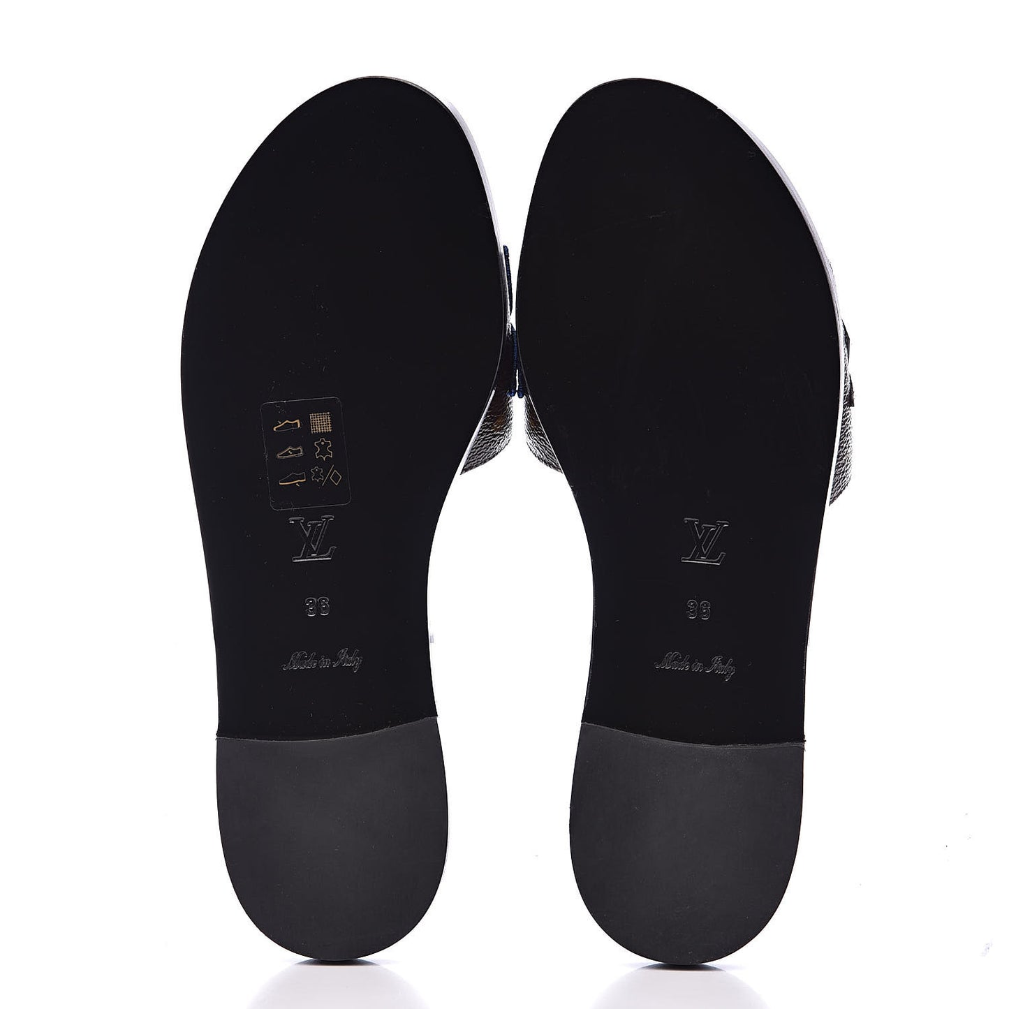 Patent Calfskin Monogram LV Black Heart Flat Mules 36 Cacao