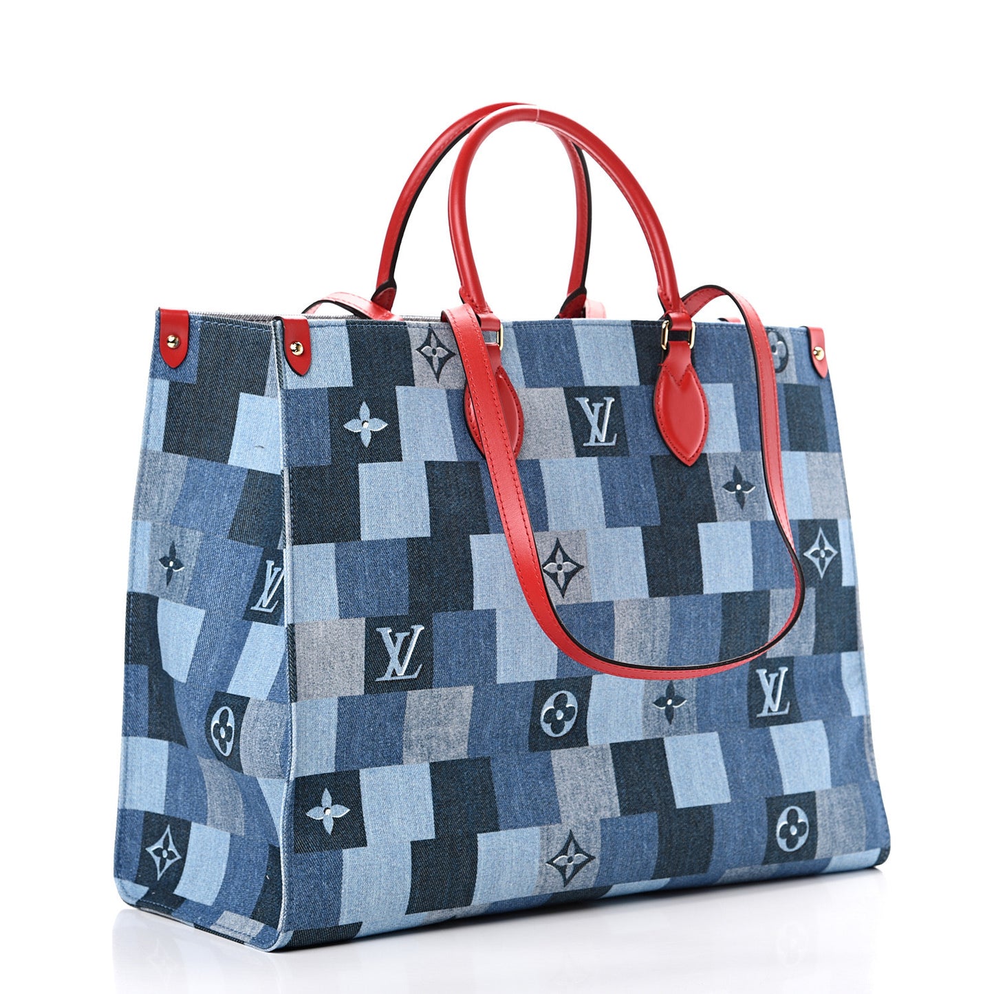 Denim Damier Monogram Onthego Blue Rouge