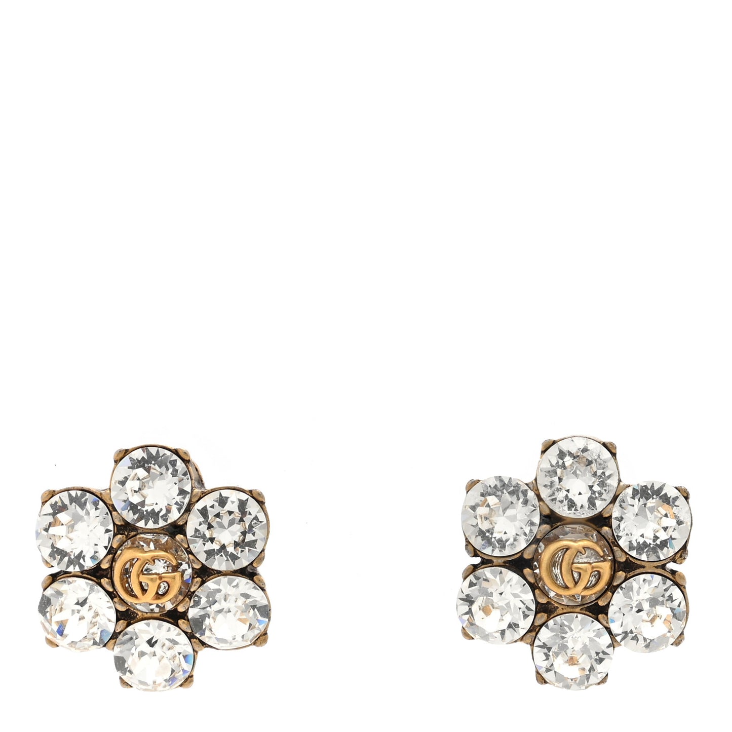 Metal Crystal Double G Clip On Earrings Aged Gold