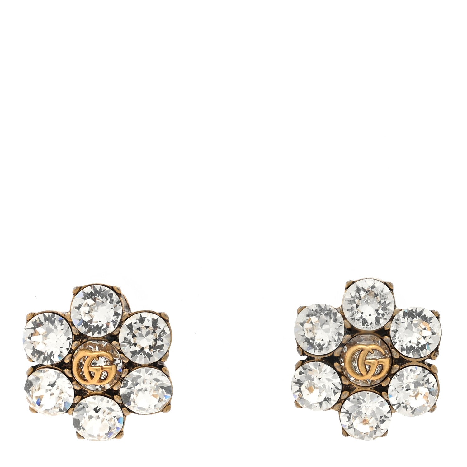 Gucci Metal Crystal Double G Clip On Earrings Aged Gold 1 of 4