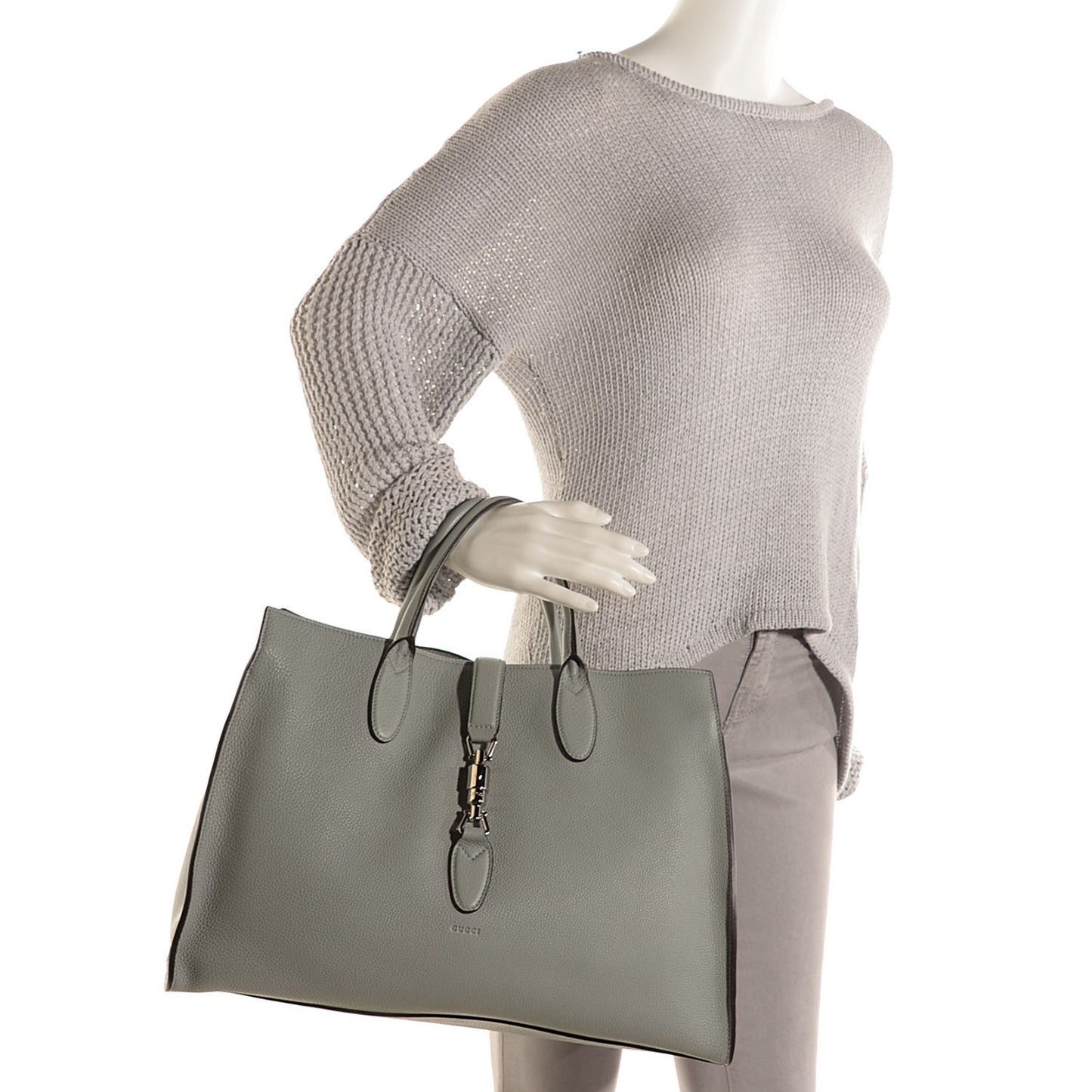 Soft Calfskin Medium Jackie Top Handle Bag Light Grey