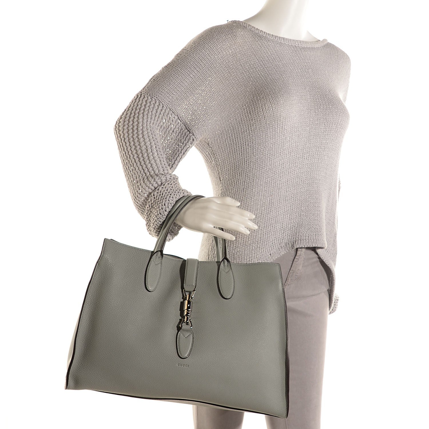 Gucci Soft Calfskin Medium Jackie Top Handle Bag Light Grey 2 of 8