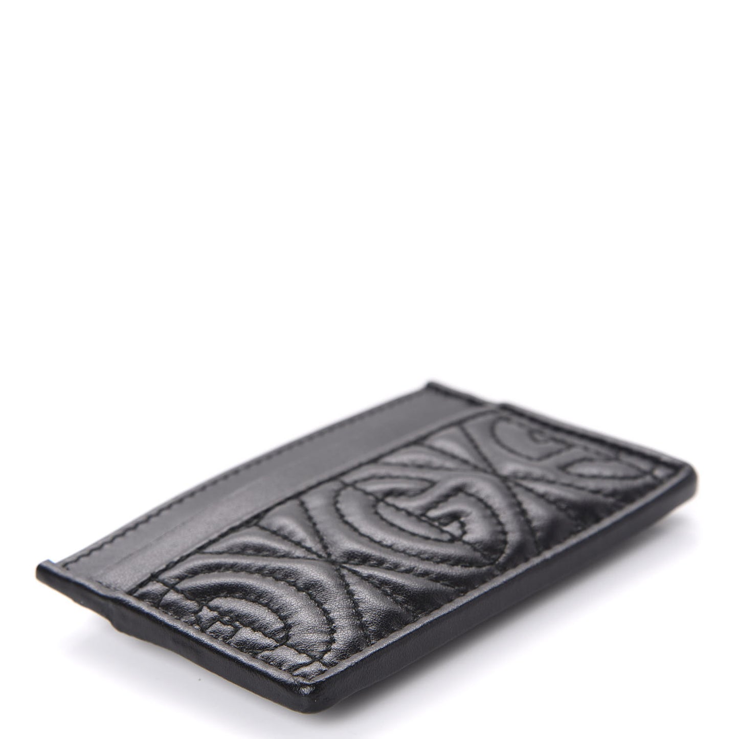 Calfskin G Rhombus Quilted Card Holder Black