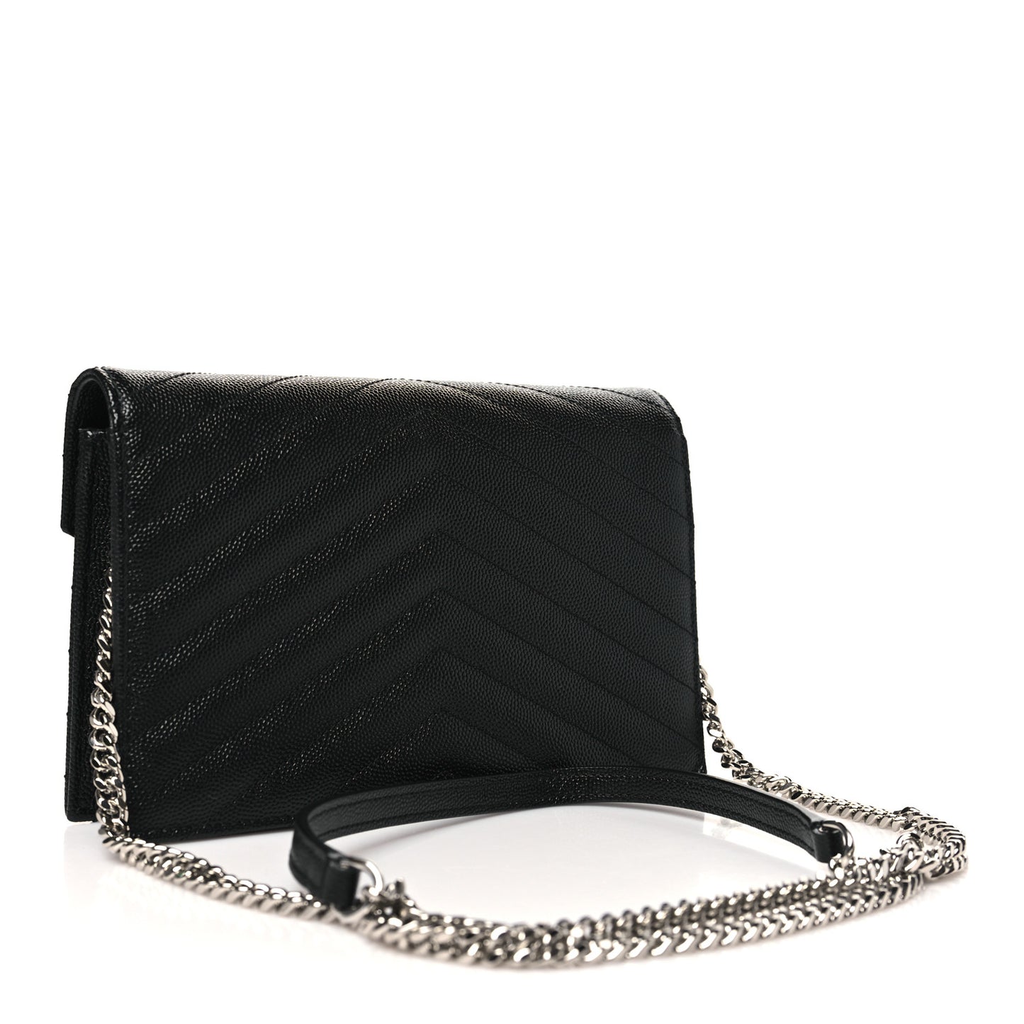 Grain De Poudre Matelasse Chevron Monogram Envelope Chain Wallet Black