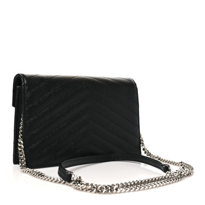 Saint Laurent Grain De Poudre Matelasse Chevron Monogram Envelope Chain Wallet Black 3 of 10
