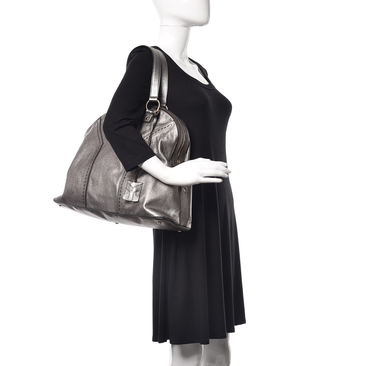 Metallic Calfskin Large Muse Silver