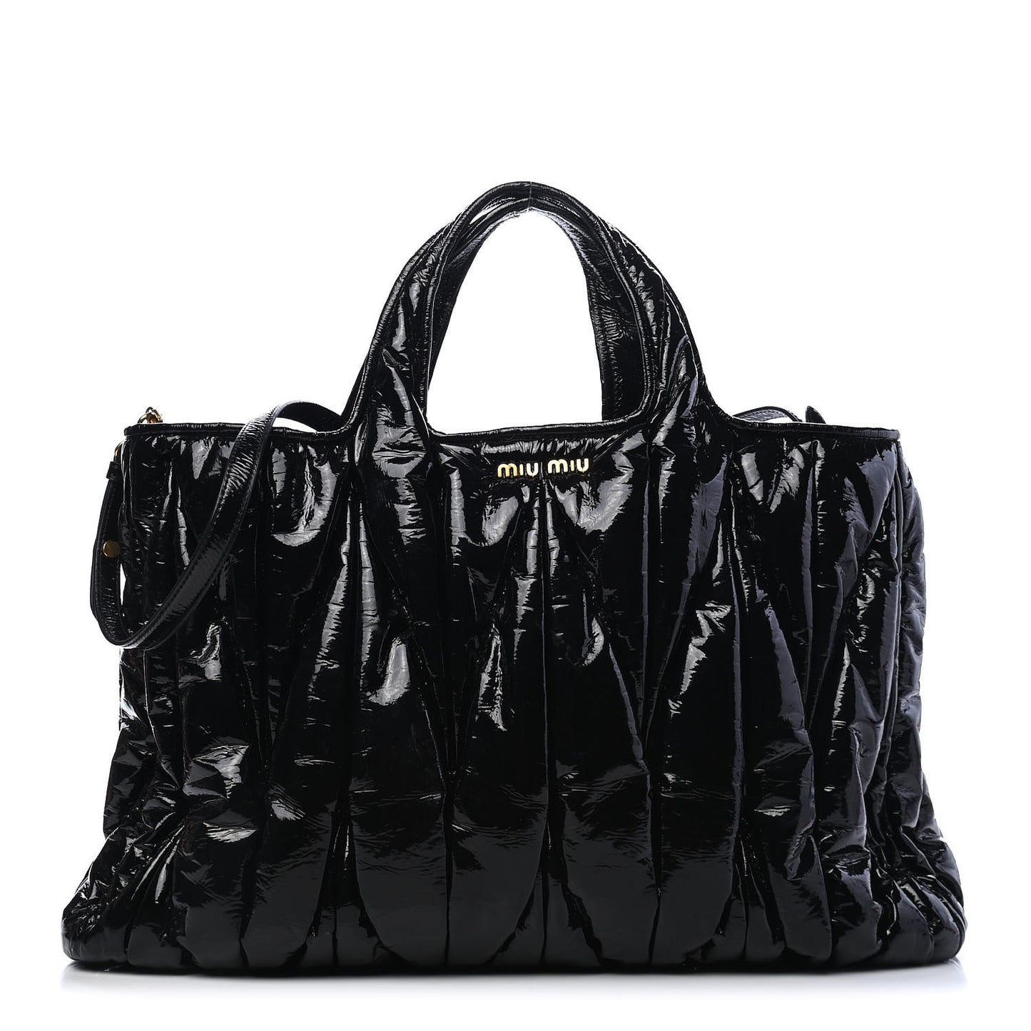 Patent Matelasse Shoulder Bag Black