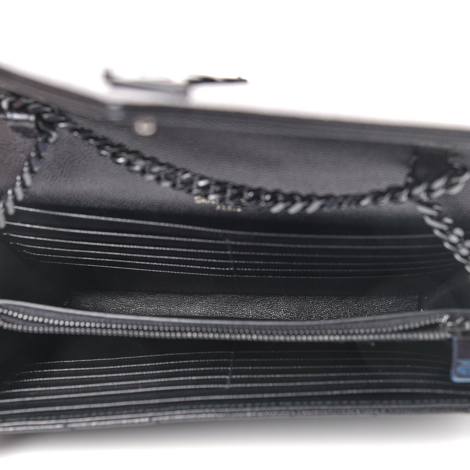 Saint Laurent Grain De Poudre Matelasse Chevron Monogram Chain Wallet Black 4 of 7