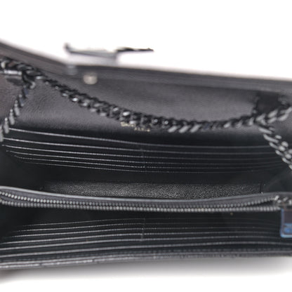 Saint Laurent Grain De Poudre Matelasse Chevron Monogram Chain Wallet Black 4 of 7