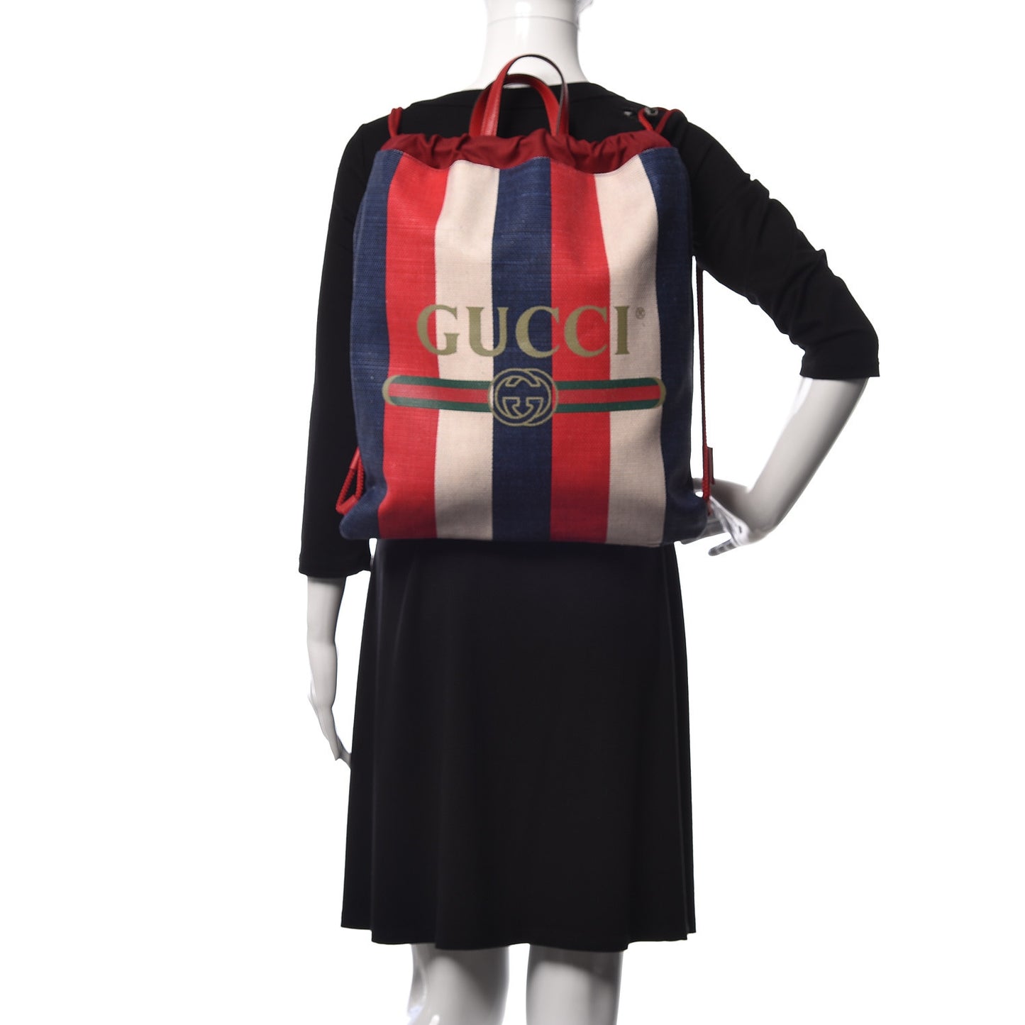 Canvas Logo Sylvie Stripe Drawstring Backpack Red