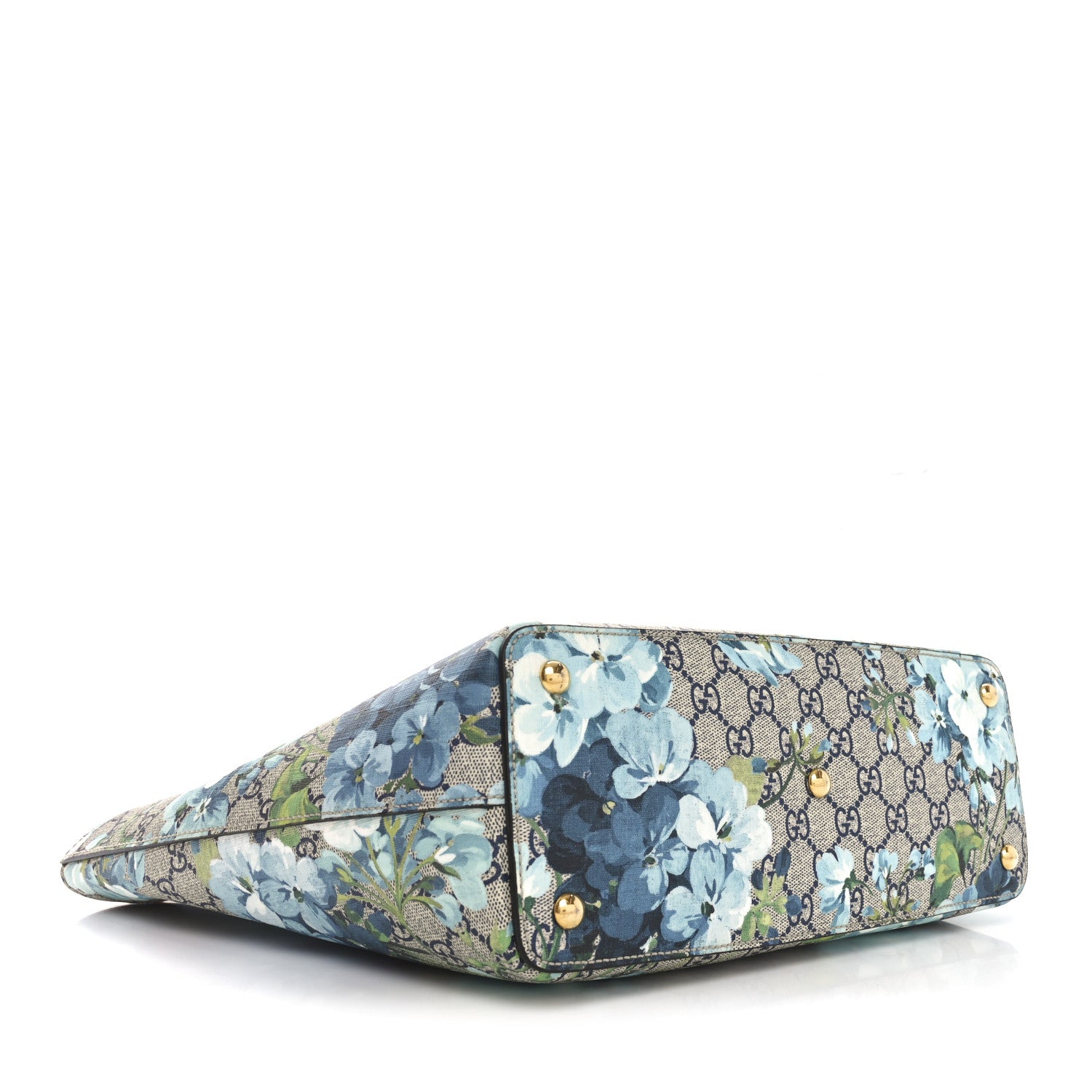 Gucci GG Supreme Monogram Blooms Medium Zippered Bucket Tote Beige Blue Navy Hibiscus Red 4 of 10
