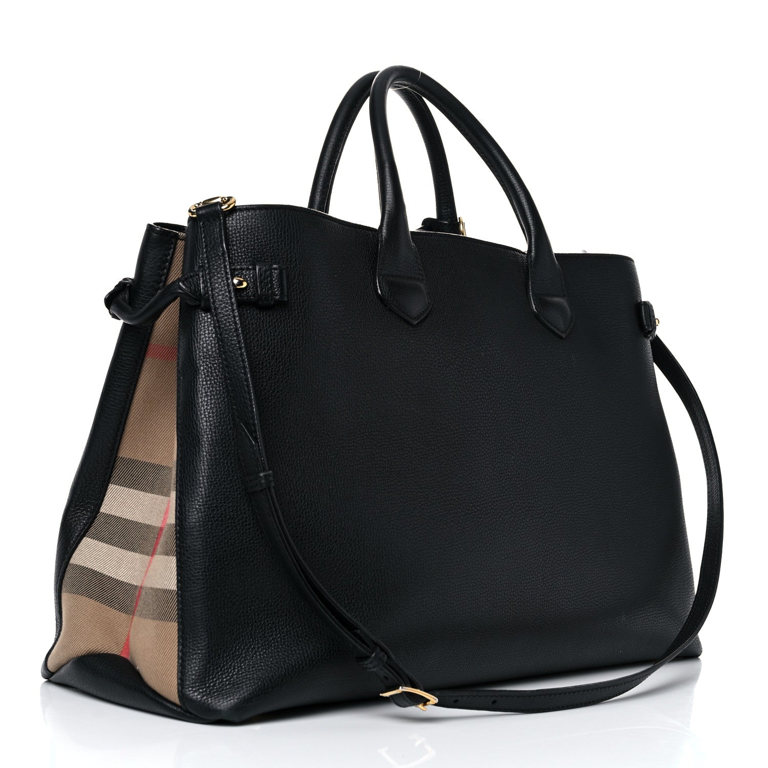 Burberry Grainy Calfskin House Check Large Banner Tote Black 3 of 22