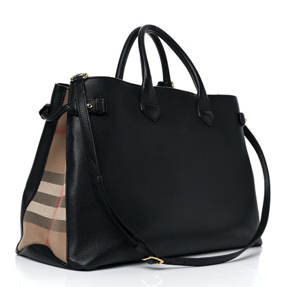 Burberry Grainy Calfskin House Check Large Banner Tote Black 3 of 22