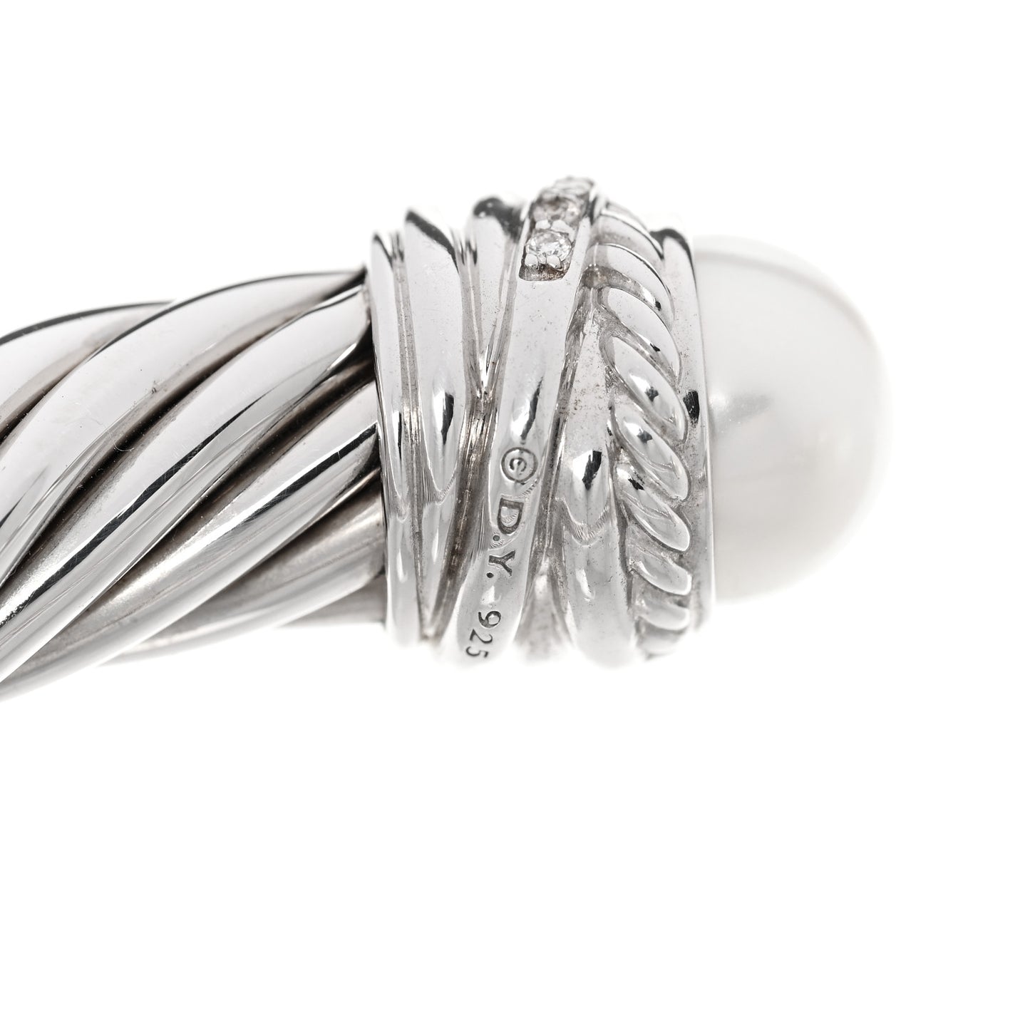 Sterling Silver Diamond Cultured Pearl 10mm Crossover Hinge Bracelet