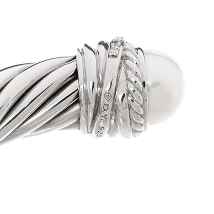David Yurman Sterling Silver Diamond Cultured Pearl 10mm Crossover Hinge Bracelet 3 of 4