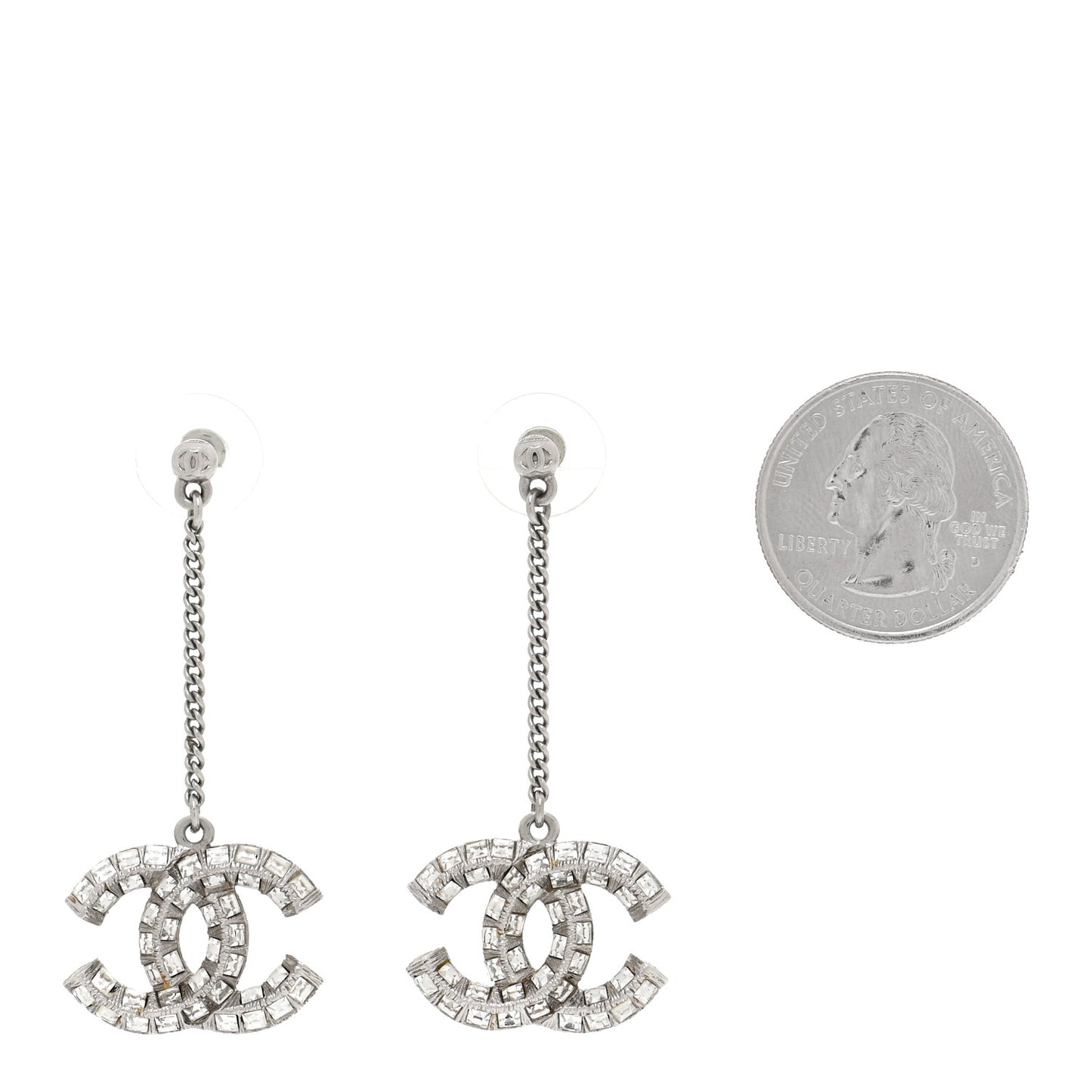 Baguette Crystal CC Drop Earrings Silver