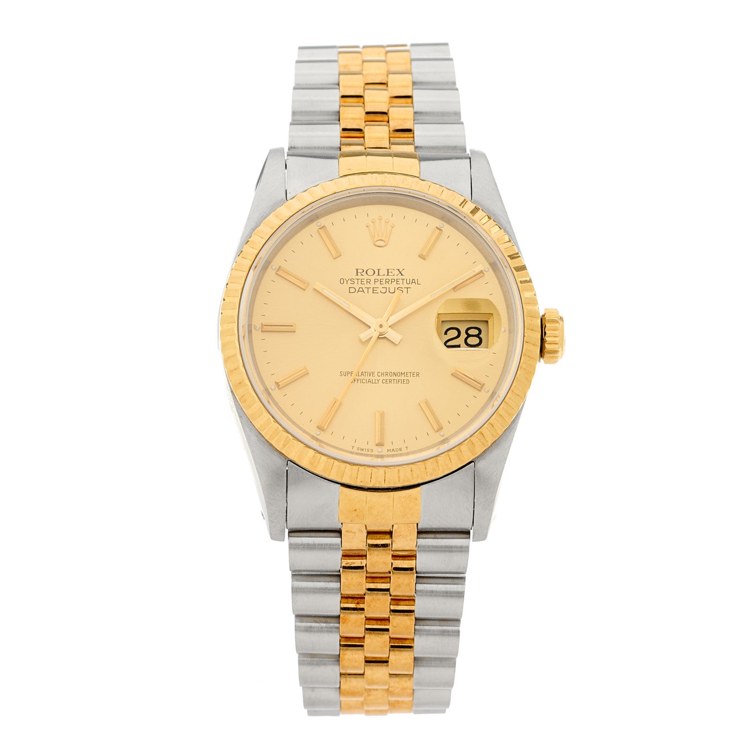 Rolex Stainless Steel 18K Yellow Gold 36mm Oyster Perpetual Datejust Watch Champagne 16233 1 of 5