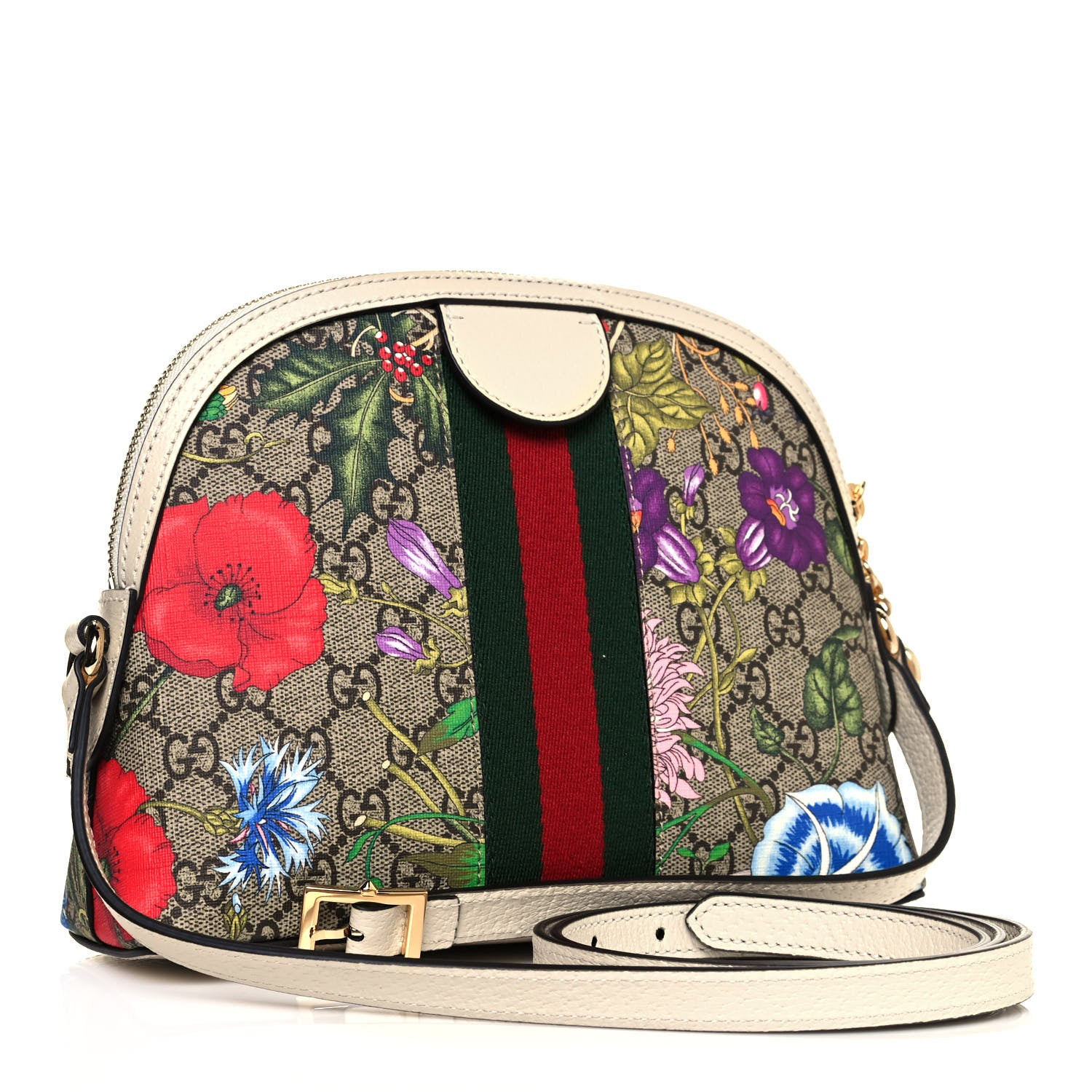 Gucci GG Supreme Monogram Flora Web GG Small Ophidia Dome Shoulder Bag White 3 of 12