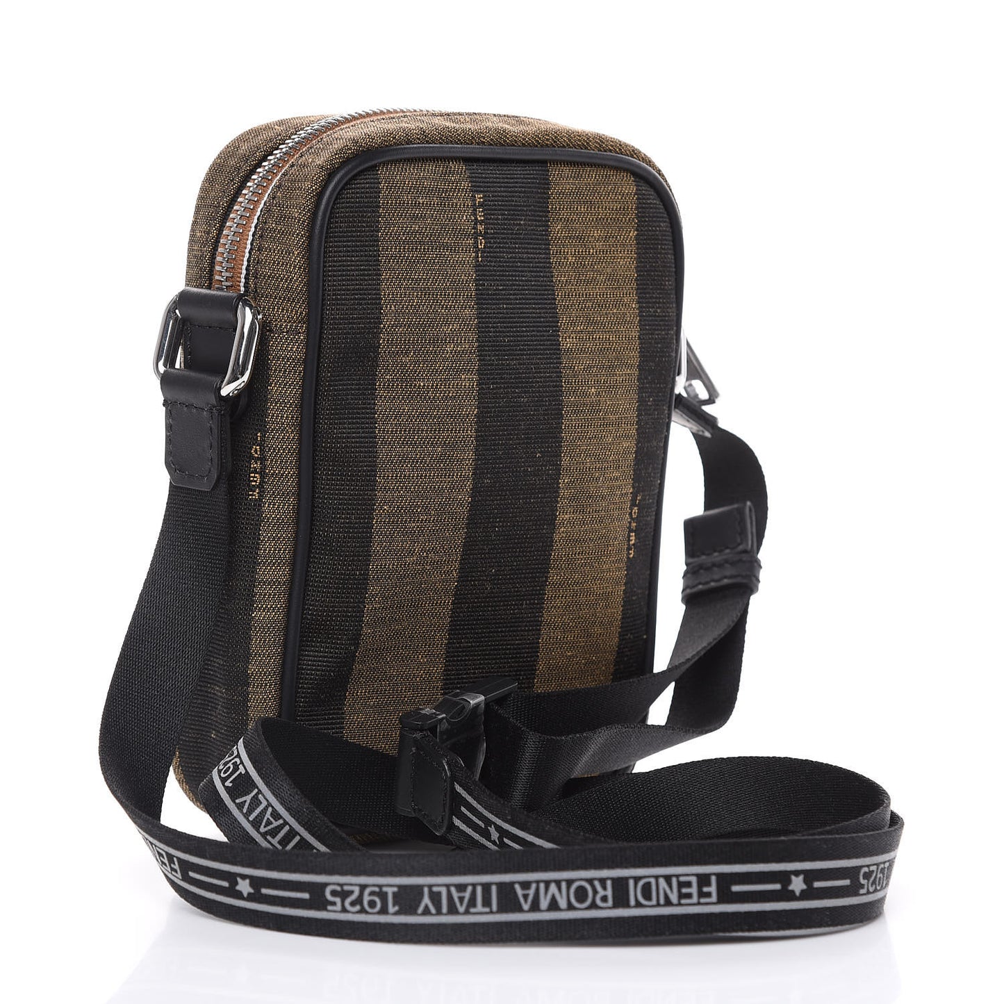 Jacquard Vitello Century Pequin Logo Plate Small Crossbody Messenger Tobacco Moro Black
