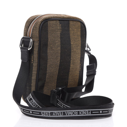Fendi Jacquard Vitello Century Pequin Logo Plate Small Crossbody Messenger Tobacco Moro Black 3 of 9