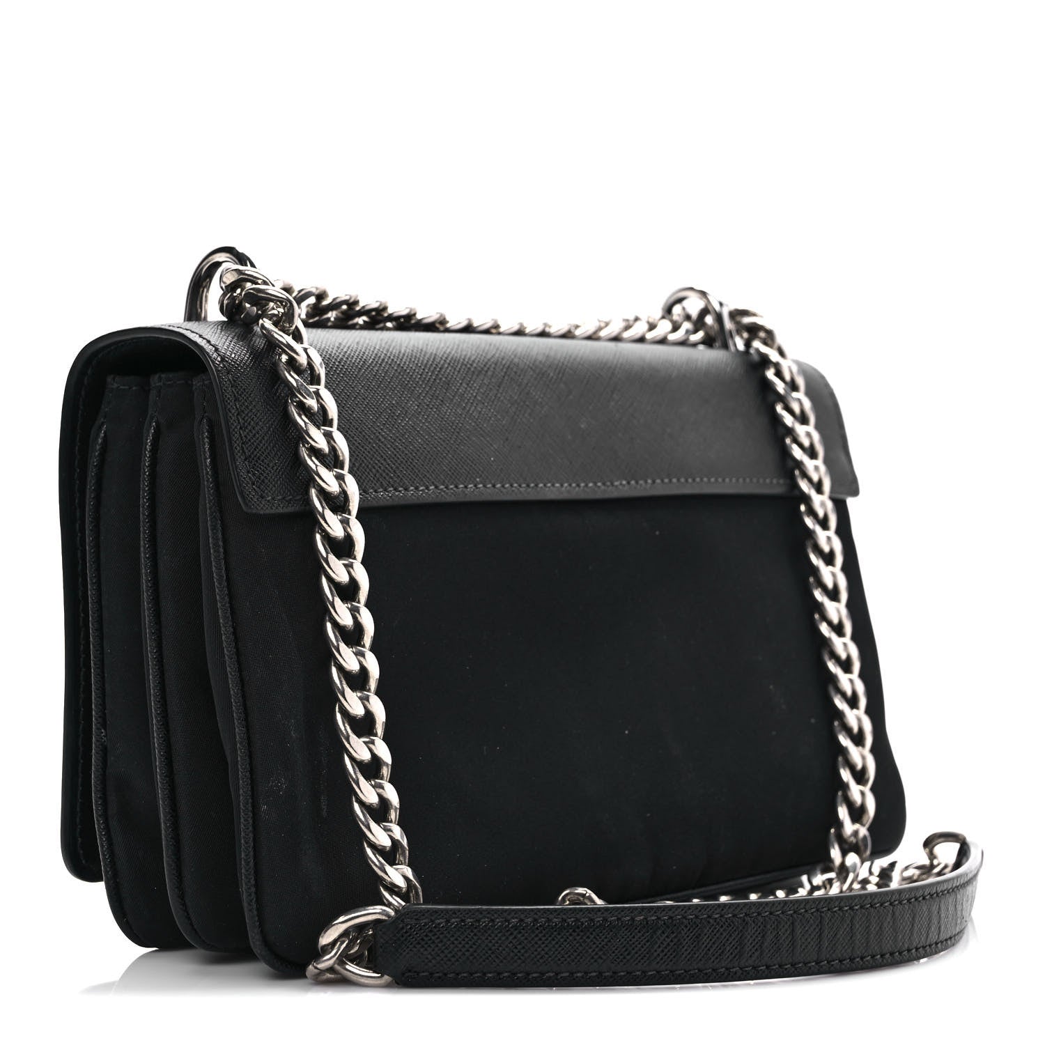Prada Saffiano Tessuto Nylon Chain Shoulder Bag Black 3 of 9