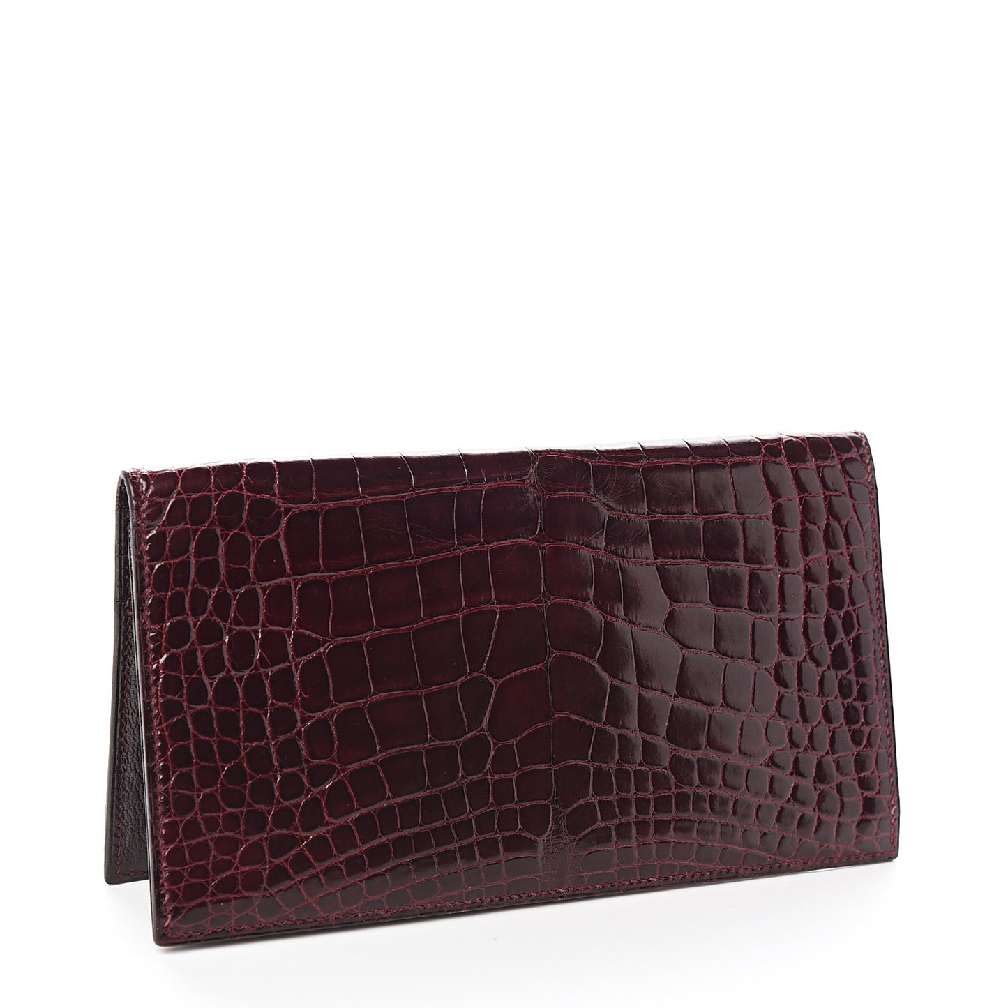 Shiny Alligator MC2 Fleming Checkbook Holder Wallet Bordeaux