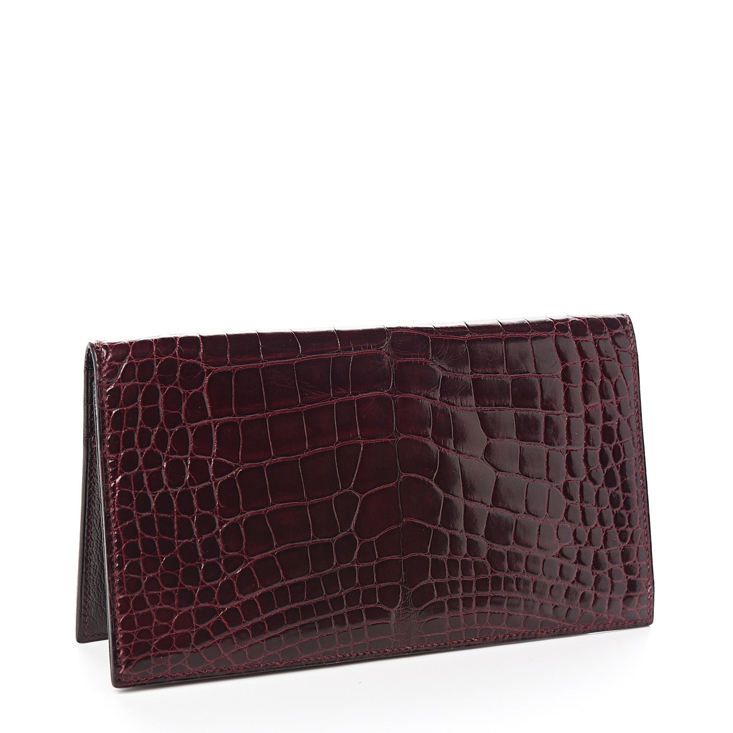 Hermes Shiny Alligator MC2 Fleming Checkbook Holder Wallet Bordeaux 2 of 6