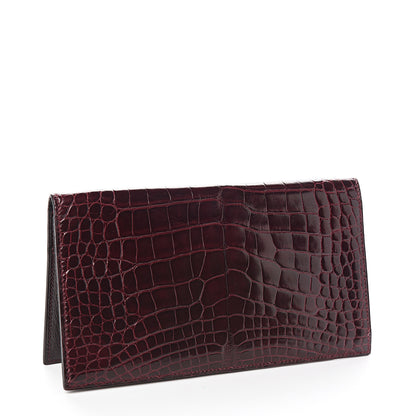 Hermes Shiny Alligator MC2 Fleming Checkbook Holder Wallet Bordeaux 2 of 6
