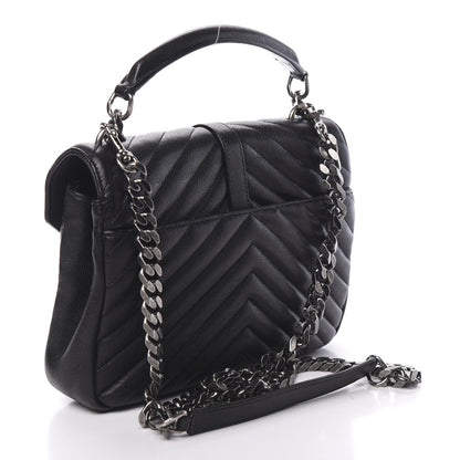 Saint Laurent Sheepskin Matelasse Chevron Patchwork Monogram Medium College Bag Black 2 of 8