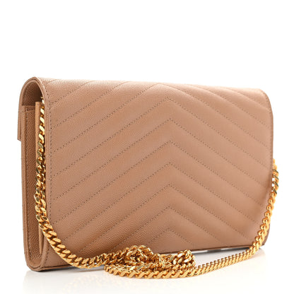 Saint Laurent Grain De Poudre Matelasse Chevron Monogram Chain Wallet Cork 3 of 10