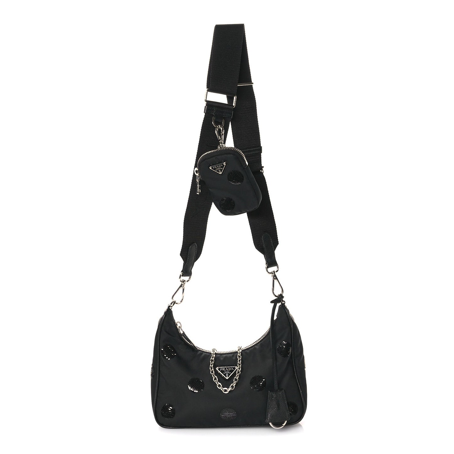 Nylon Sequin Embellished Polka Dot Re-Edition 2005 Shoulder Bag Black