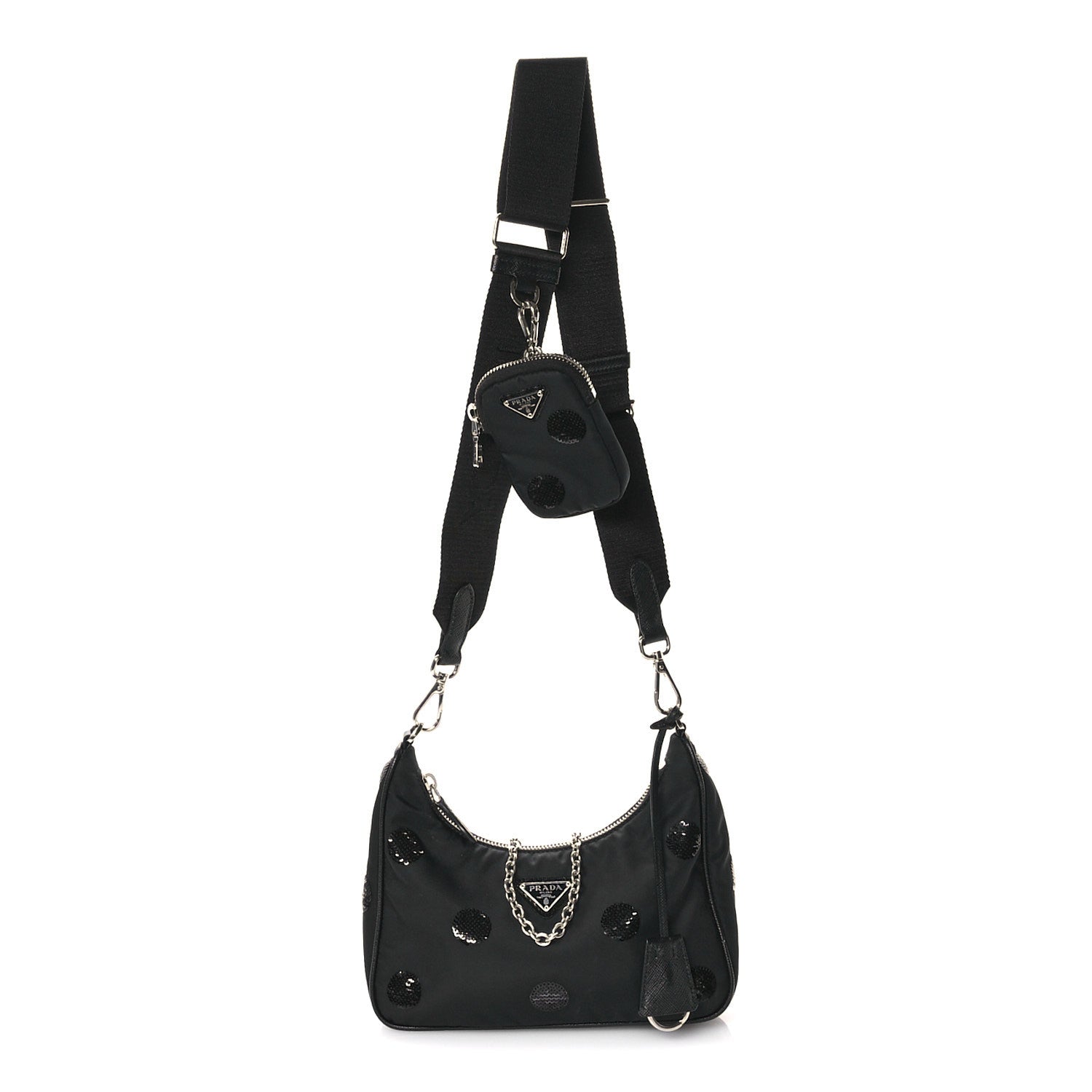 Prada Nylon Sequin Embellished Polka Dot Re-Edition 2005 Shoulder Bag Black 8 of 10