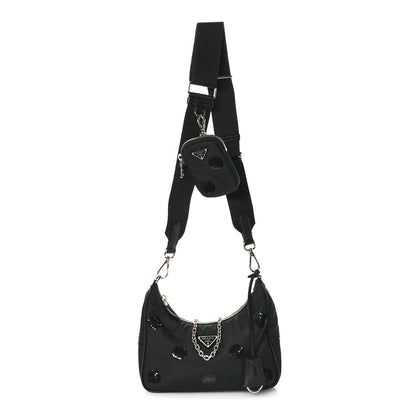 Prada Nylon Sequin Embellished Polka Dot Re-Edition 2005 Shoulder Bag Black 8 of 10