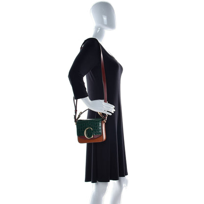 Chloe Calfskin Crocodile Embossed Mini C Double Carry Woodsy Green Chestnut Brown 3 of 14