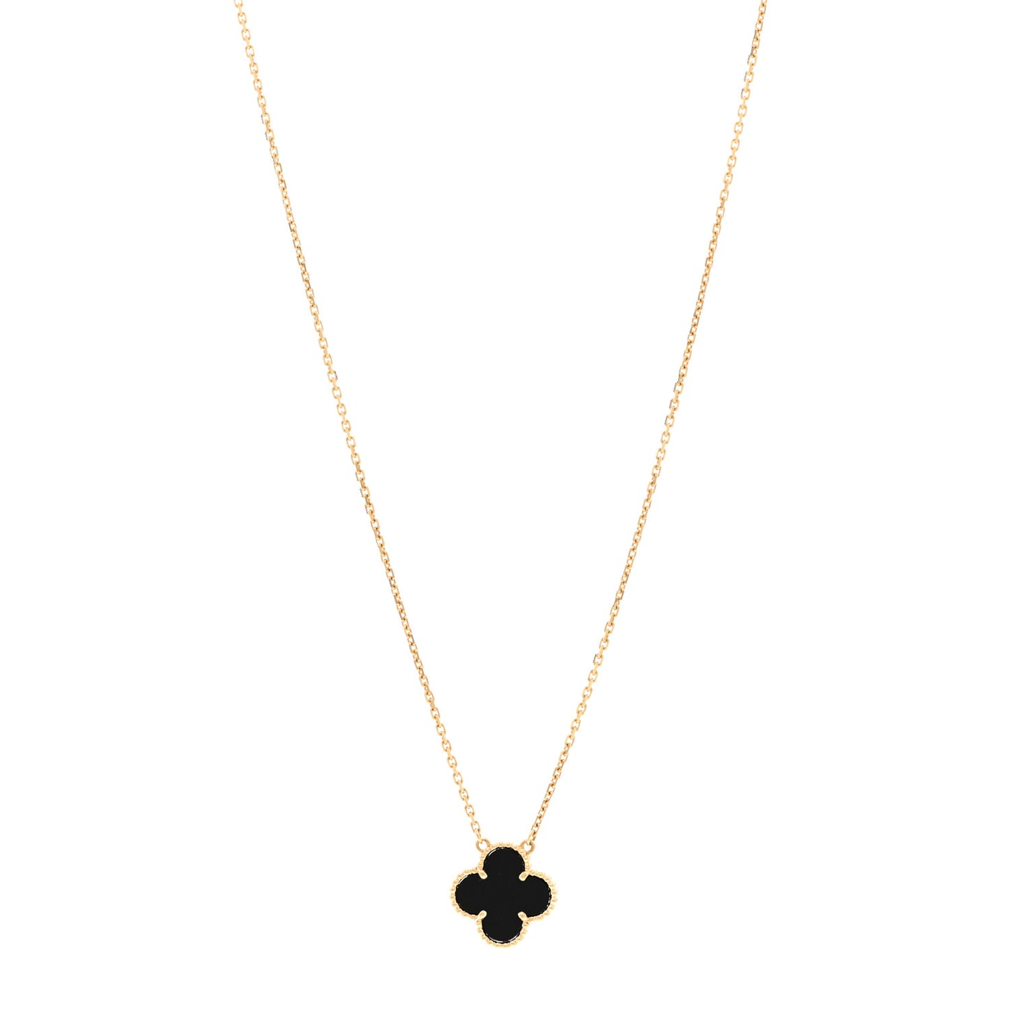 18K Yellow Gold Black Onyx Vintage Alhambra Pendant Necklace