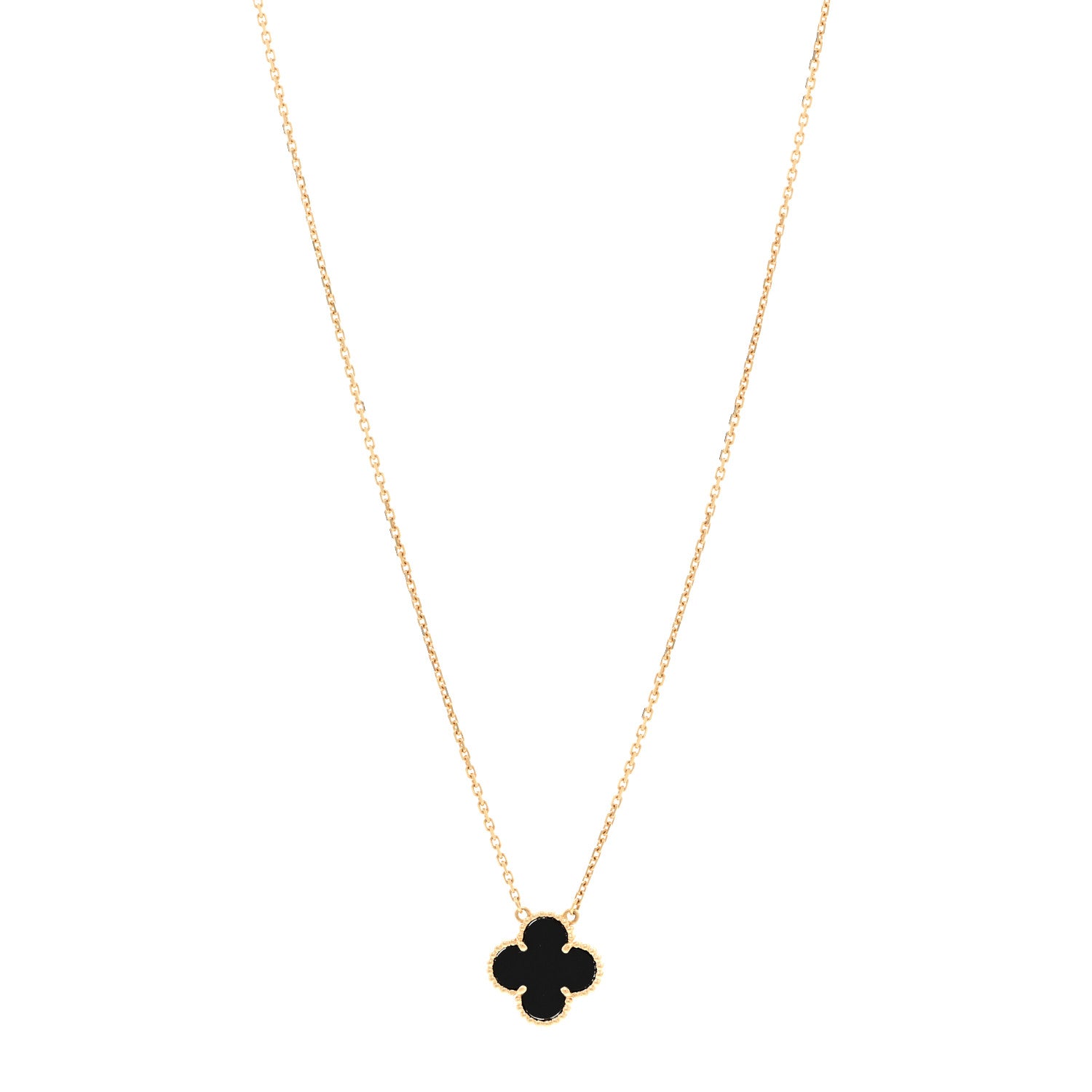 Van Cleef & Arpels 18K Yellow Gold Black Onyx Vintage Alhambra Pendant Necklace 1 of 5