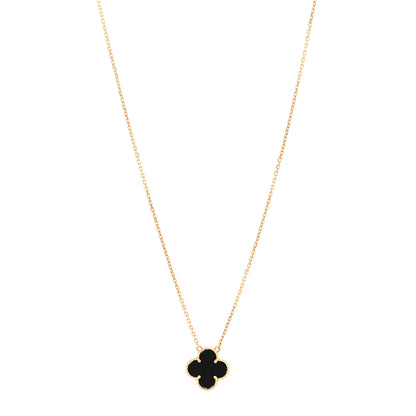 Van Cleef & Arpels 18K Yellow Gold Black Onyx Vintage Alhambra Pendant Necklace 1 of 5