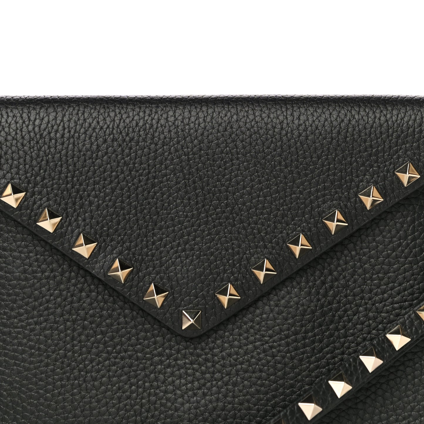 Pebbled Calfskin Medium Rockstud Envelope Flat Wristlet Pouch Black