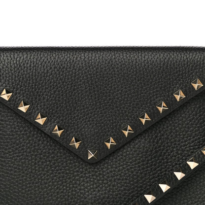Valentino Garavani Pebbled Calfskin Medium Rockstud Envelope Flat Wristlet Pouch Black 9 of 10
