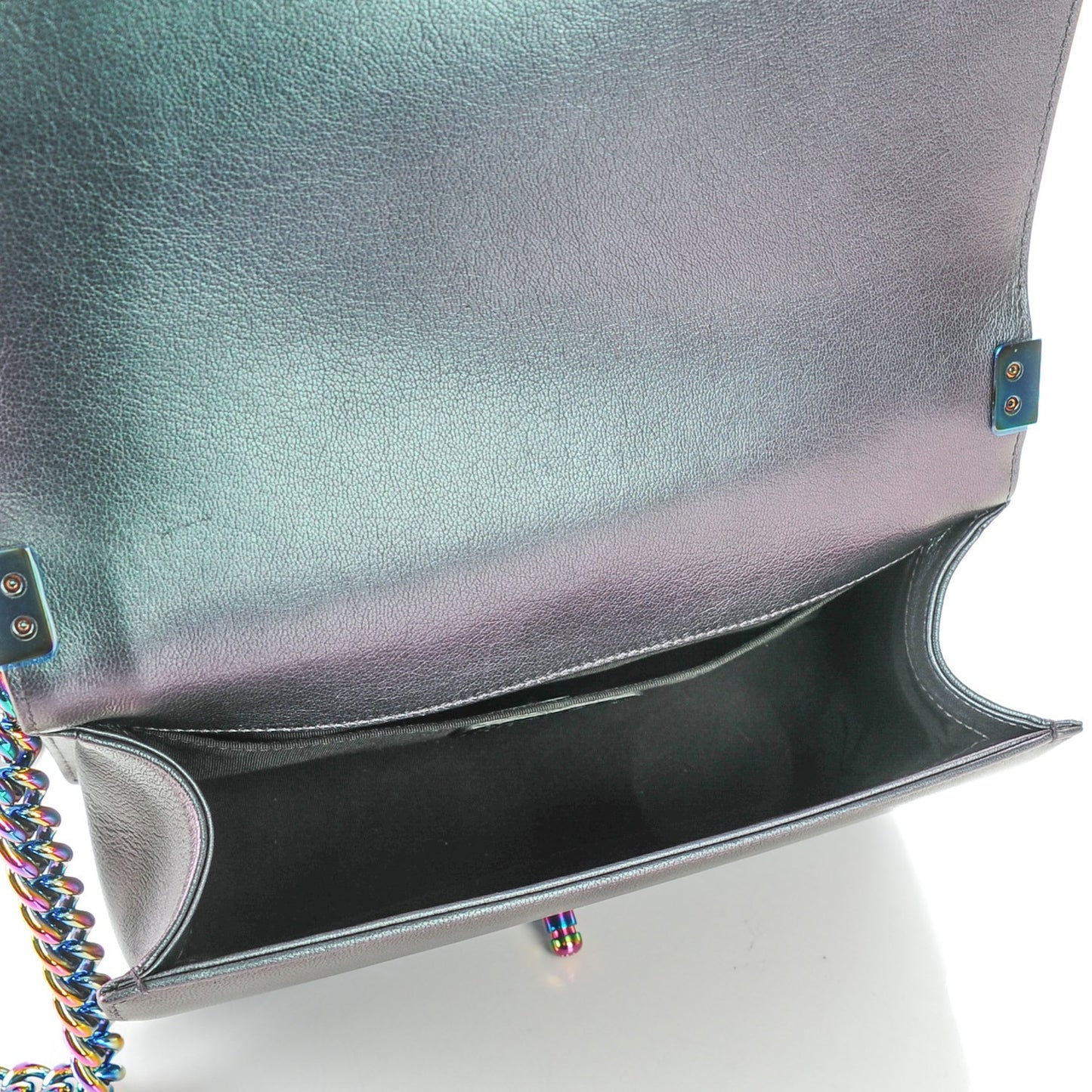 Iridescent Goatskin Quilted Medium Boy Flap Purple