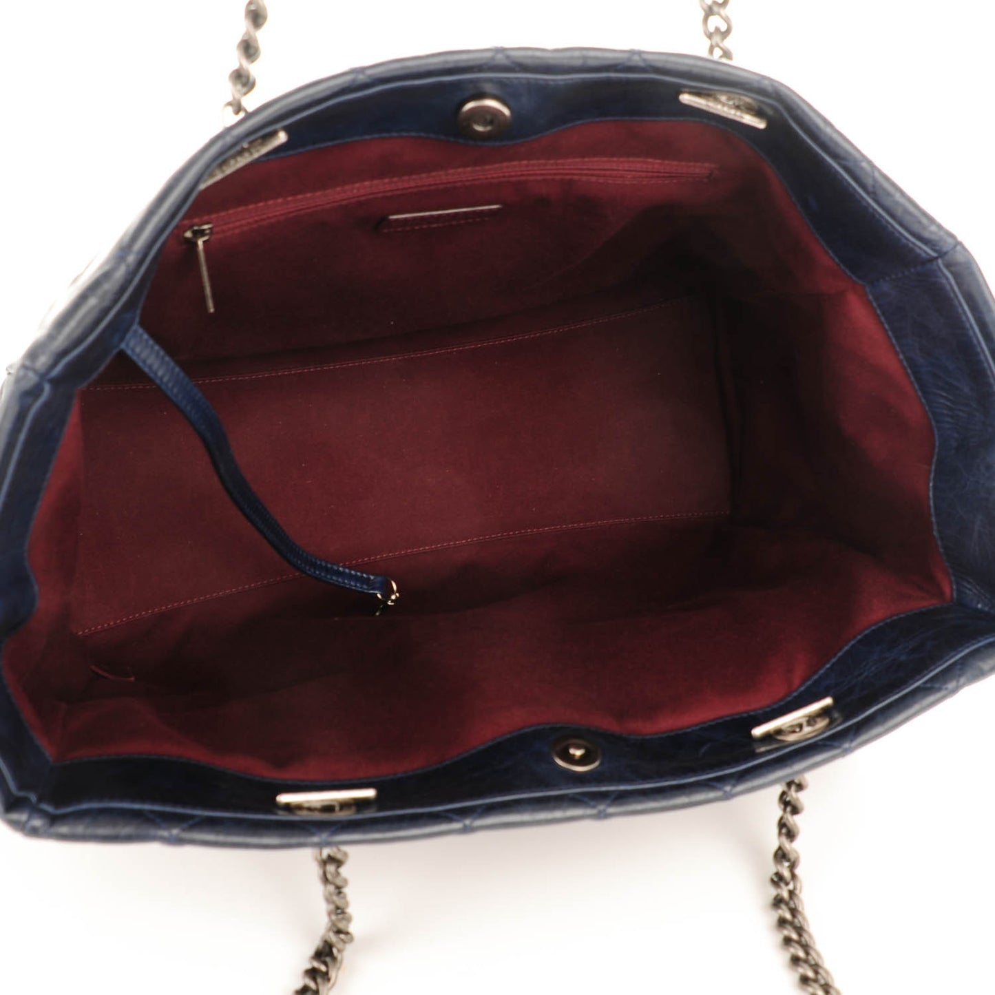 Glazed Calfskin Quilted Large Duo Color Tote Navy Burgundy