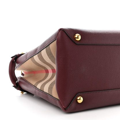 Burberry Grainy Calfskin House Check Medium Banner Tote Mahogany Red 11 of 17