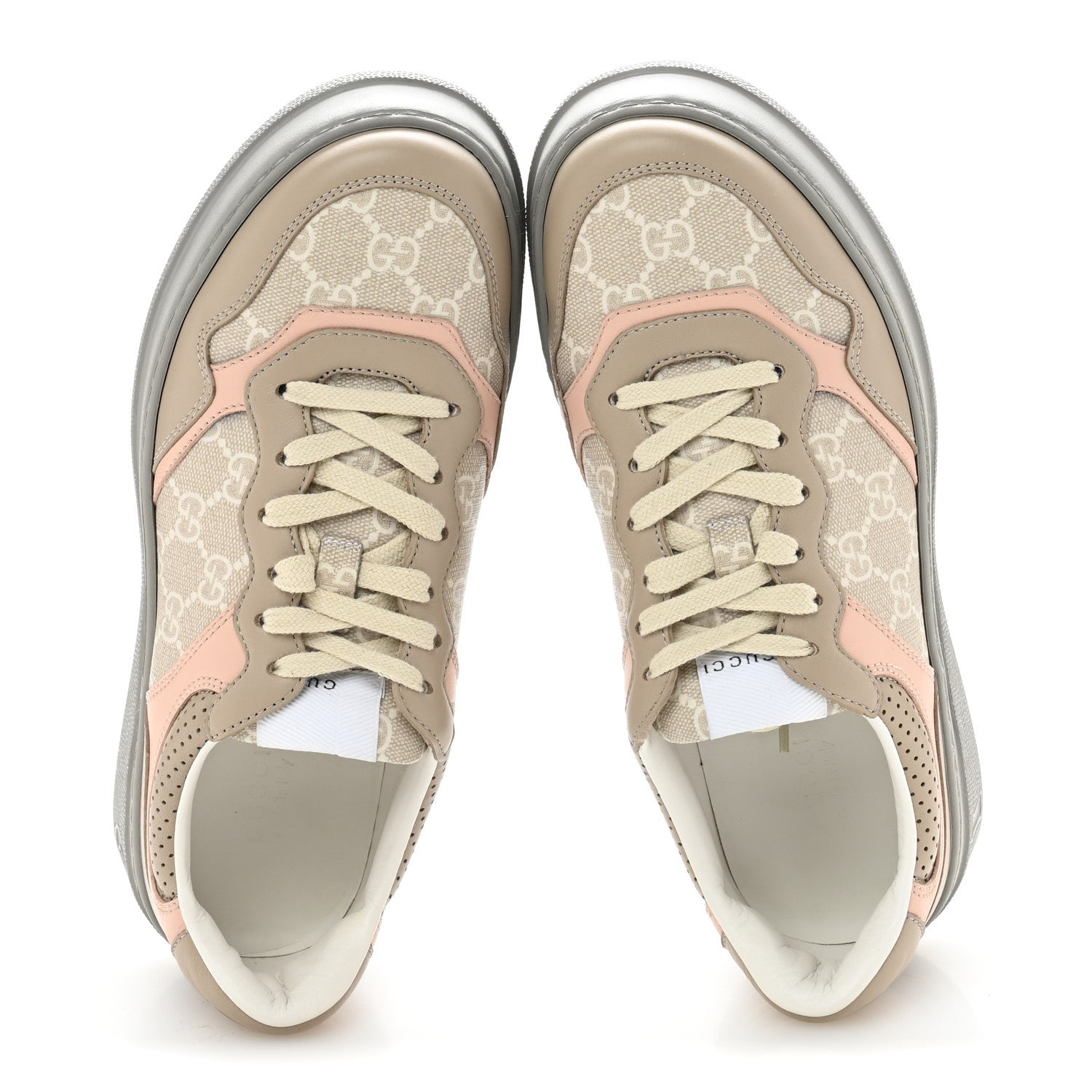 Gucci Calfskin GG Supreme Monogram Perforated Womens Platform 55mm Sneakers 39.5 Apricot Pink Beige Grey 2 of 9